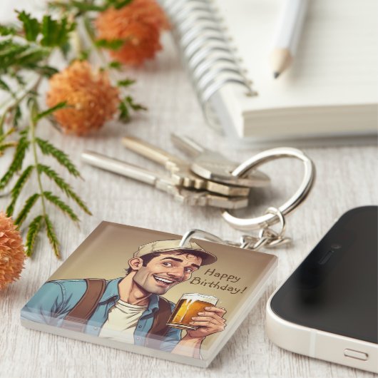 Bierliefhebber Verjaardag Sleutelhanger (Voorkant Rechts)