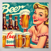 Biermeisje Illustratie Poster (Voorkant)