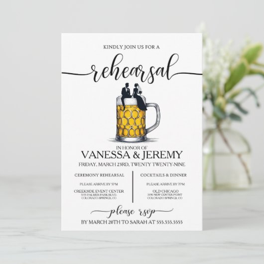 Bierpaar repetitie diner uitnodiging (Staand voorkant)