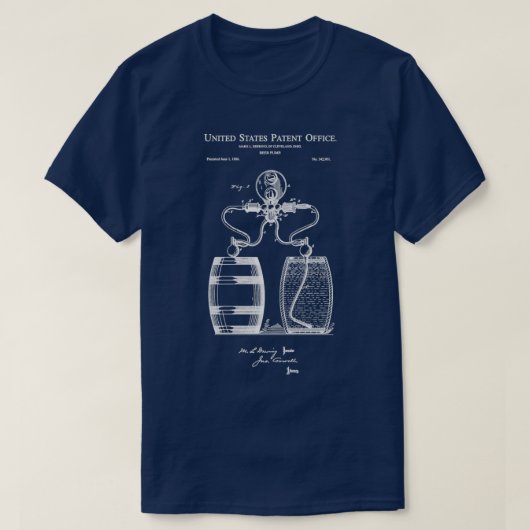 Bierpomp 1886 Patent Print  Bier Pump Blue T-shirt (Design voorkant)