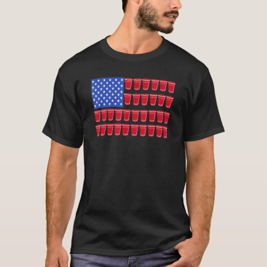 Bierpong Drink Amerikaanse vlag Red Solo Cups T-shirt (Voorkant)