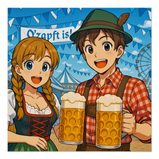 Bierproeven tijdens Oktoberfest in München, Duitsl Perfect Poster (Voorkant)