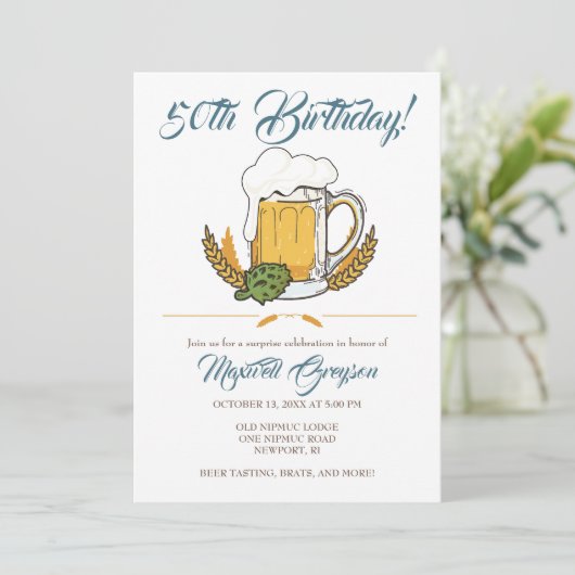 Bierproeverij 50e verjaardag uitnodigingen (Staand voorkant)