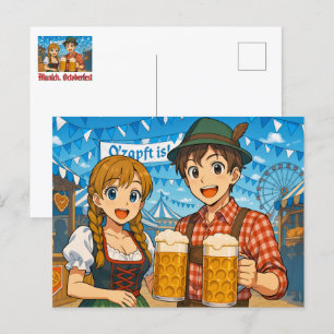 Bierproeverij tijdens het Oktoberfest in München,  Briefkaart
