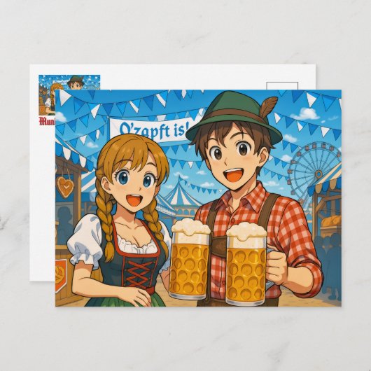 Bierproeverij tijdens het Oktoberfest in München,  Briefkaart (Voorkant / Achterkant)