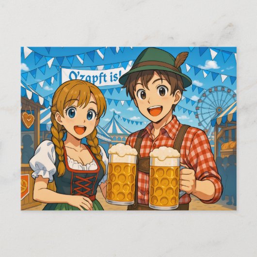 Bierproeverij tijdens het Oktoberfest in München,  Briefkaart (Voorkant)