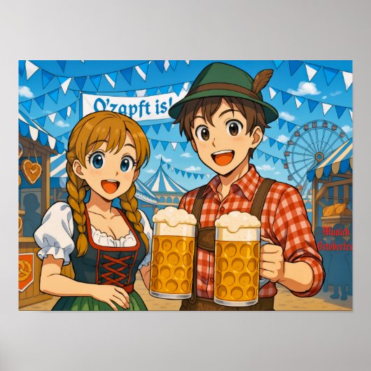 Bierproeverij tijdens het Oktoberfest in München Poster (Voorkant)