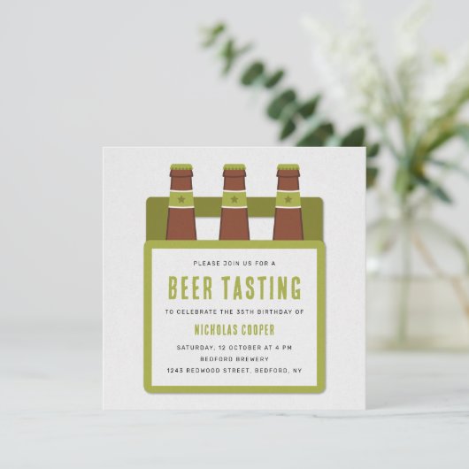 Bierproeverij verjaardagsfeestje uitnodiging groen (Staand voorkant)