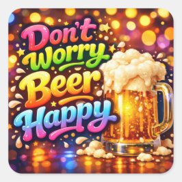 Bierpul Met Neon Regenboog Citaat Vierkante Sticker