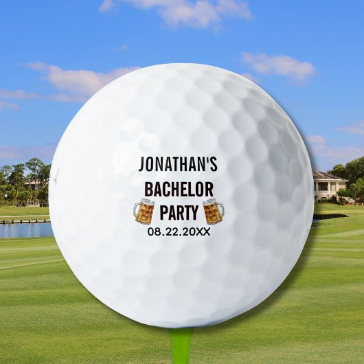 Bierpullen voor vrijgezellenfeest met naam en datu golfballen