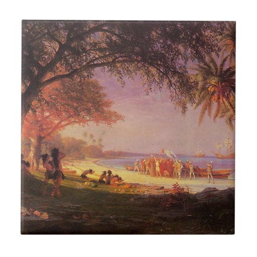 Bierstadt Albert, De landing van Columbus Tegeltje (Voorkant)
