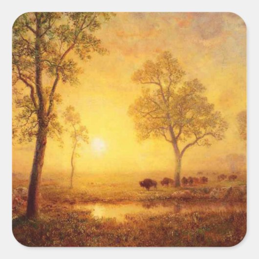 Bierstadt Albert Sunset op de berg Vierkante Sticker (Voorkant)