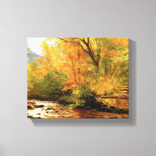 Bierstadt - Beek in het bos, landschap Canvas Afdruk