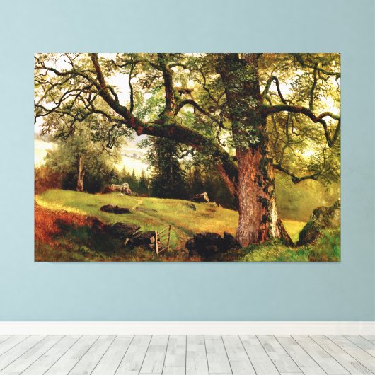 Bierstadt - Een pad door de bomen, Canvas Afdruk (Insitu (Houten vloer))