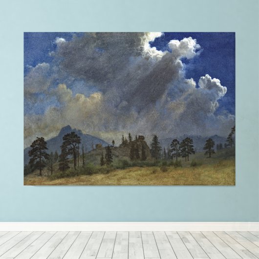 Bierstadt Fir Trees Storm Clouds Painting Canvas Afdruk (Insitu (Houten vloer))