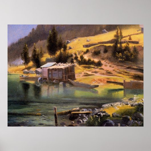 Bierstadt - Gevist en jachtkamp, Alaska Poster (Voorkant)