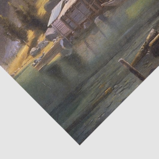 Bierstadt - Gevist en jachtkamp,  Tissuepapier (Detail)