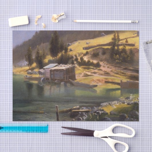 Bierstadt - Gevist en jachtkamp,  Tissuepapier (Craft)