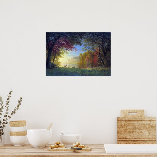 Bierstadt - Indische zonsondergang door een meer Poster (Keuken)