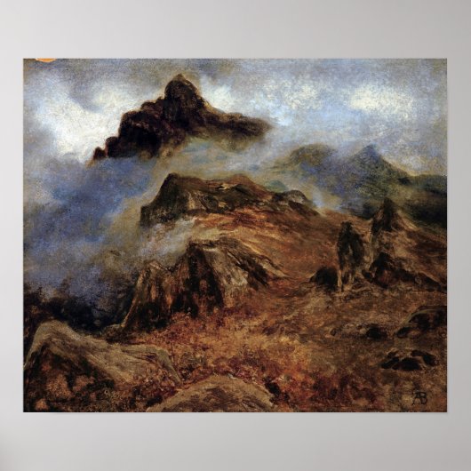 Bierstadt - onderzoek naar de bergen van de rotsen poster (Voorkant)
