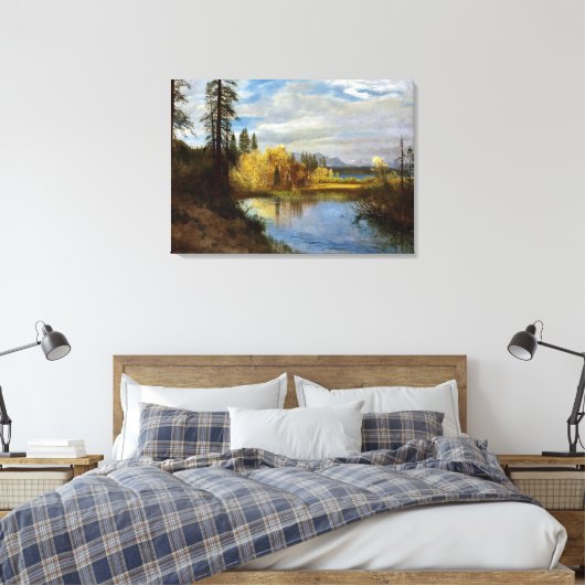 Bierstadt - Outlet bij Lake Tahoe Canvas Afdruk (Insitu (Slaapkamer))