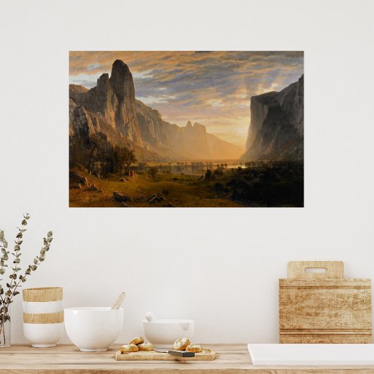 Bierstadt - Yosemite Valley van bovenaf, fine art Poster (Keuken)