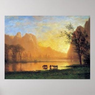 Bierstadt - zonsondergang in Josemite Poster
