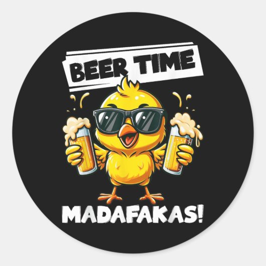 Biertijd Madafakas Funny Chicken Drink Meme Ronde Sticker (Voorkant)