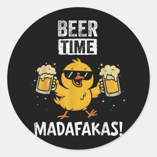 Biertijd Madafakas Grappige Meme Eend Met Bier Chi Ronde Sticker (Voorkant)