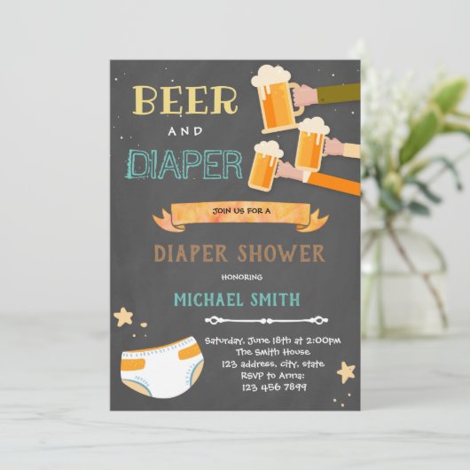 biertje en luier feestuitnodiging kaart (Staand voorkant)