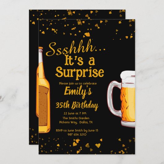Bierverrassing verjaardagsfeestje uitnodiging (Voorkant / Achterkant)