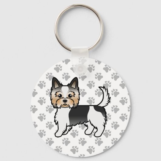 Biewer Terrier / Biewer Yorkie Cartoon Hond & Poot Sleutelhanger (Voorkant)