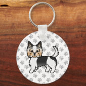 Biewer Terrier / Biewer Yorkie Cartoon Hond & Poot Sleutelhanger (Voorkant)