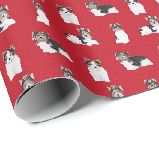 Biewer Terrier bij kerstmis Cadeaupapier (Rol Hoek)