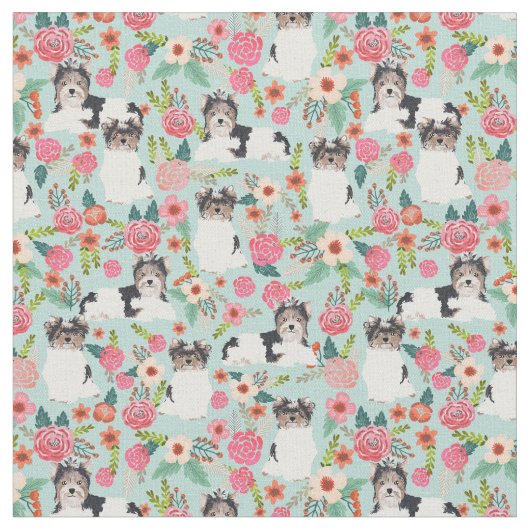 Biewer Terrier bloemenblauw Stof (Close Up)