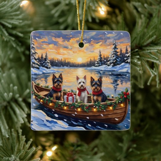 Biewer Terrier Christmas Boat Holiday Keramisch Ornament (Boom)