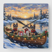Biewer Terrier Christmas Boat Holiday Vierkante Klok (Voorkant)