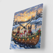 Biewer Terrier Christmas Boat Holiday Vierkante Klok (Hoek)