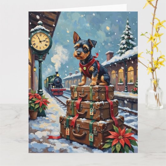 Biewer Terrier Christmas Holiday Travel Kaart (Gele Bloem)