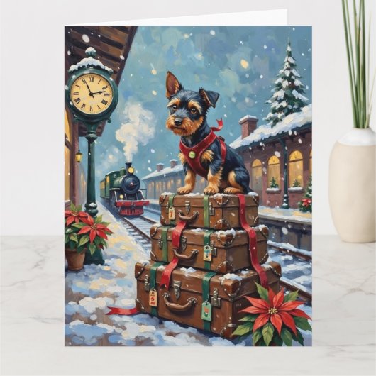 Biewer Terrier Christmas Holiday Travel Kaart (Voorkant)