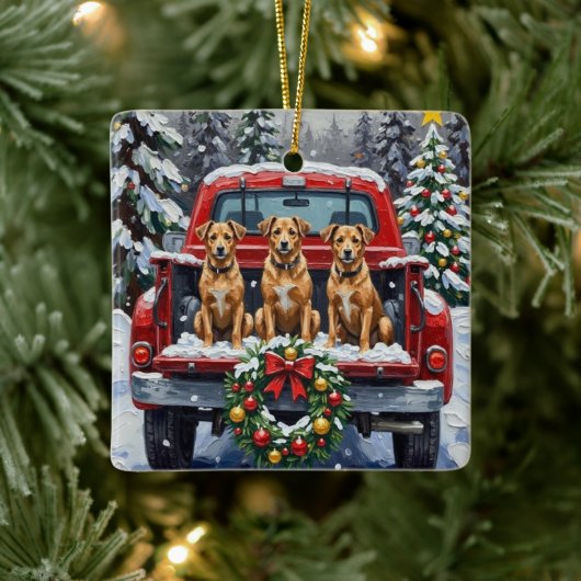 Biewer Terrier Christmas Red Truck Holiday Keramisch Ornament (Boom)