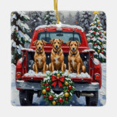Biewer Terrier Christmas Red Truck Holiday Keramisch Ornament (Voorkant)
