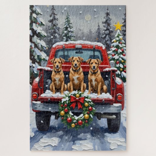 Biewer Terrier Christmas Red Truck Holiday Legpuzzel (Verticaal)