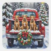 Biewer Terrier Christmas Red Truck Holiday Vierkante Sticker (Voorkant)