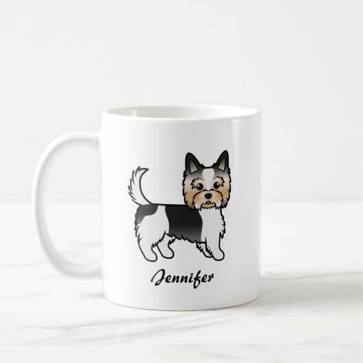 Biewer Terrier Cute Cartoon Dog & Name Koffiemok (Links)