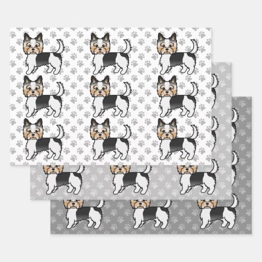 Biewer Terrier Cute Cartoon Dog Patroon Inpakpapier Vel (Set)