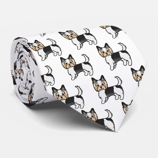 Biewer Terrier Cute Cartoon Dog Patroon Stropdas (Opgerold)