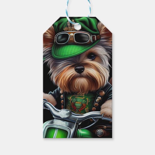 Biewer Terrier Dog Driving Bike Street Patrick's D Cadeaulabel (Voorkant)