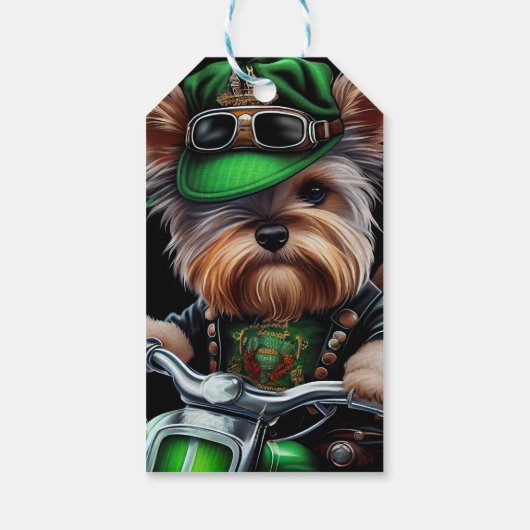 Biewer Terrier Dog Driving Bike Street Patrick's D Cadeaulabel (Achterkant)