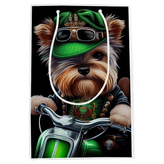 Biewer Terrier Dog Driving Bike Street Patrick's D Medium Cadeauzakje (Voorkant)